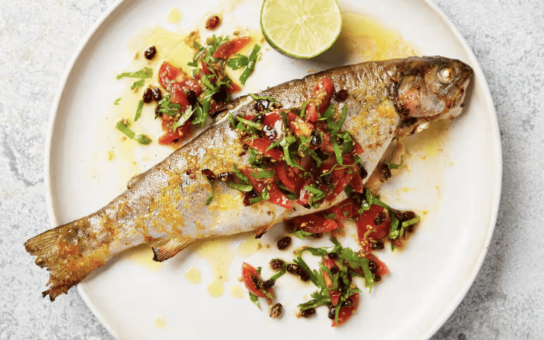 Roast Trout with Tomato, Orange and Barberry Salsa